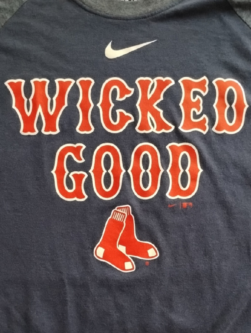 Nike Navy Boston Red Sox and White 'Wicked Good' Graphic Tee Genuine  3/4 Sleeve
